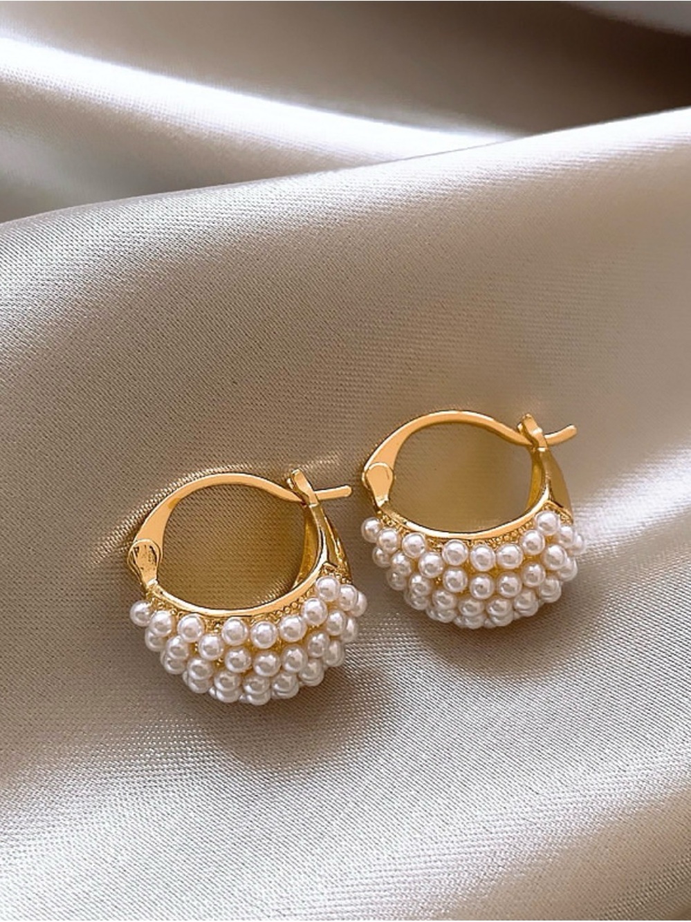 18k Gold plated , Pearl Cluster Hoop Earrings - for women